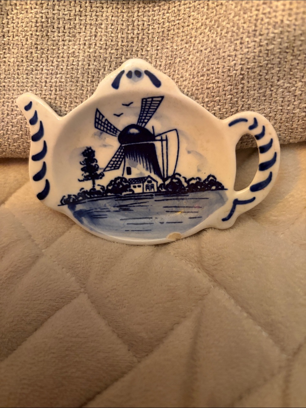 Blue and White Windmill Tea Bag Holder - Unbranded